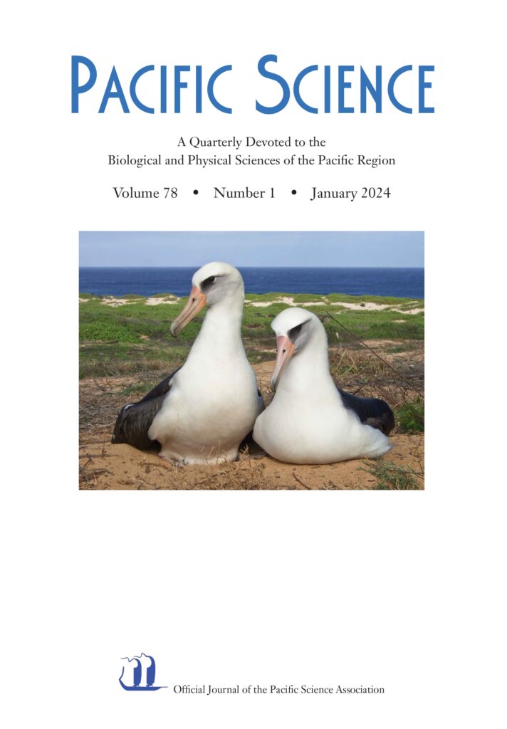 Pacific Science 78-1 Cover photo of Nesting Laysan Albatross pairs