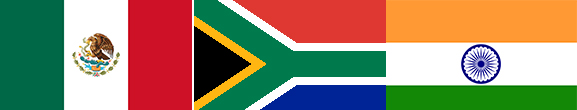 Image shows flags of Mexico, South Africa, and India